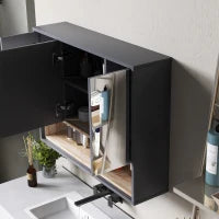 Specchiera Bagno a 3 Ante con Armadietto 8 Vani e Ante Ammortizzate, 80x20x60 cm, Grigio