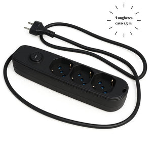 Ecova 30096x multipresa 3 uscite universali nera con cavo 1,5m e interruttore
