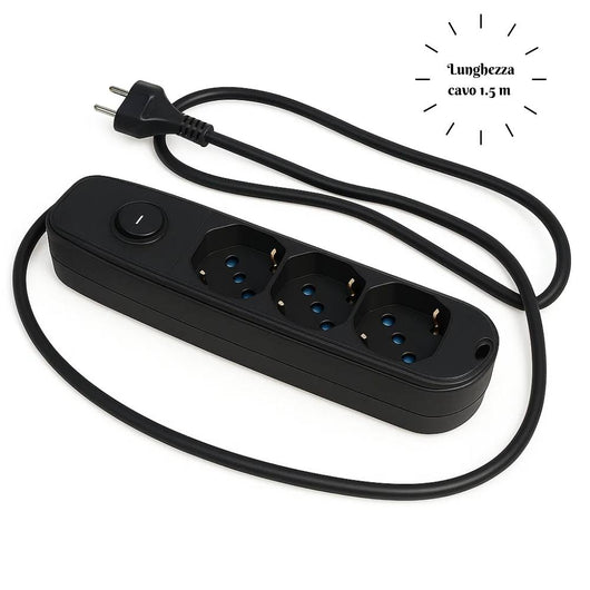 Ecova 30096x multipresa 3 uscite universali nera con cavo 1,5m e interruttore