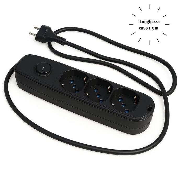 Ecova 30096x multipresa 3 uscite universali nera con cavo 1,5m e interruttore