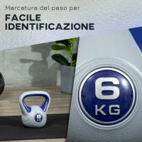 Kettlebell 6kg con Rivestimento Morbido e Base Piatta in PU e Sabbia, 20x13x22cm, Viola