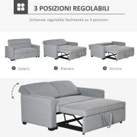 Divano Letto a 1 Piazza in Tessuto, Seduta 2 Posti e Schienale a 3 Reclinazioni, 154x87x89cm