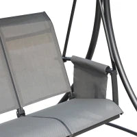 Dondolo 3 Posti da Giardino o Terrazzo con Tettuccio Regolabile e Tasche Portaoggetti Grigio Scuro 196x128x172cm
