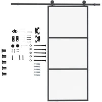 Kit Porta Scorrevole in Acciaio con Binari, Fermi e Guide, 200x40x0.6 cm, Nero