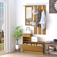 Set Mobili Ingresso Moderno con Scarpiera e Specchio, Appendiabiti da Ingresso con 6 Ganci, 2 Ripiani Regolabili e Cassetti in Legno per Corridoio, 90x24x177 cm, Legno