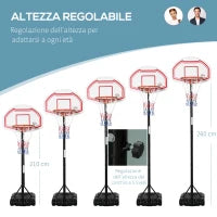 Canestro Basket ad Altezza Regolabile con Base Riempibile e 2 Ruote, in Acciaio, PE e HDPE, 70x45x2 cm