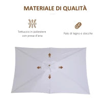 Ombrellone m da Giardino 2x3 in Legno Laccato con Copertura Rimovibile, Bianco
