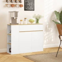 Mobile Buffet con Ante, 3 Ripiani Aperti, Cassetto, 105 x 30 x 81,5cm, Bianco e Legno