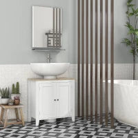 kleankin Mobile Sottolavabo Bagno a U con Ripiano Regolabile Interno, in MDF, 60x30x60 cm, Bianco e color Legno