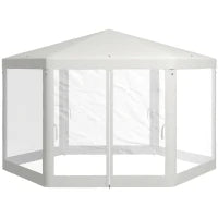 Gazebo da Giardino Esagonale con Doppio Ingresso, in Metallo e Poliestere, 3.94x3.94x2.5 m, Crema