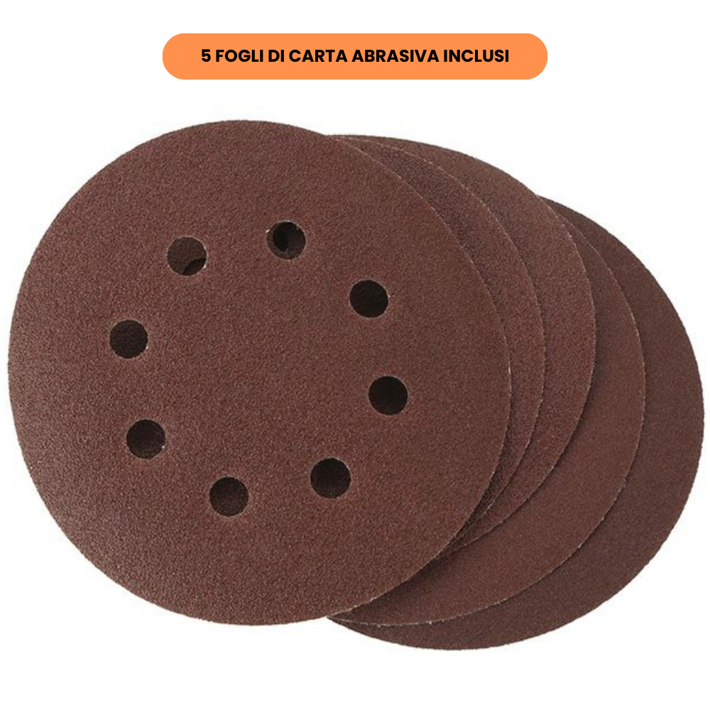 Levigatrice rotorbitale batteria al litio 20v nuda 5 fogli carta abrasiva