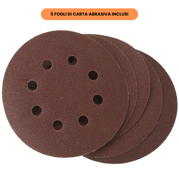 Levigatrice rotorbitale batteria al litio 20v nuda 5 fogli carta abrasiva