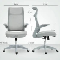 Sedia da Ufficio Ergonomica con Braccioli Regolabili, Schienale a Rete e Poggiatesta, Grigio