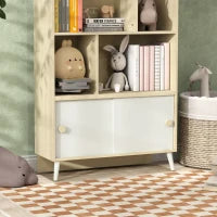 Libreria per Bambini  in Legno con Ripiani Aperti e Armadietto Inferiore, 80x30x140.5 cm, Bianco e color Legno