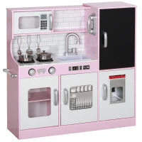Cucina Giocattolo in Legno per Bambini 3-8 Anni con Fornelli, Microonde, Lavandino, e Accessori, Rosa