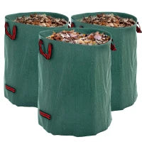 Set 3 Sacchi per Rifiuti da Giardino da 300 L con Manici, Richiudibili e Riutilizzabili, Ø67x84 cm, Verde