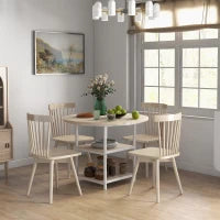 Tavolo da Pranzo per 4-6 Persone con 2 Ripiani Integrati, in Acciaio e MDF, Ø100x76 cm, Bianco e Rovere