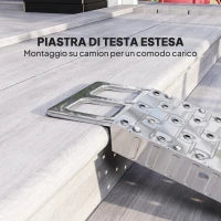 Rampa di Carico Pieghevole e Antiscivolo per Moto con Cinghia di Sicurezza, Acciaio, Argento