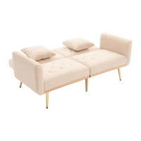 Divano letto 3 posti in Velluto con Regolabile Posizioni, Robuste Struttura in Metallo, ideale per Soggiorno e camera da letto, 162x78x80 cm, Beige