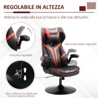 Sedia da Gaming, Sedia Ergonomica per Computer con Funzione Basculante, Sedia Girevole, Regolabile in Altezza, Acciaio, 67 x 75 x 106-112cm, Nero e Rosso