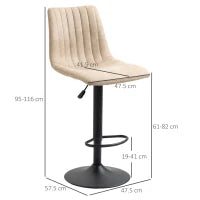 Sgabelli da Bar Set 2 Pezzi ad Altezza Regolabile, in Acciaio e Poliestere, 47.5x57.5x95-116 cm, Marrone