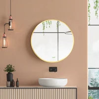 kleankin Specchio Bagno Rotondo con Cornice da Parete in Lega di Alluminio, Ø50x2cm, Oro