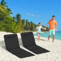 Set di 2 Tappetini da Spiaggia Imbottiti, Materassi da Spiaggia, Tappetini da Spiaggia, Schienale Reclinabile Multi-Posizioni, Borsa per il Trasporto Inclusa, Metallo e Poliestere PE, Nero