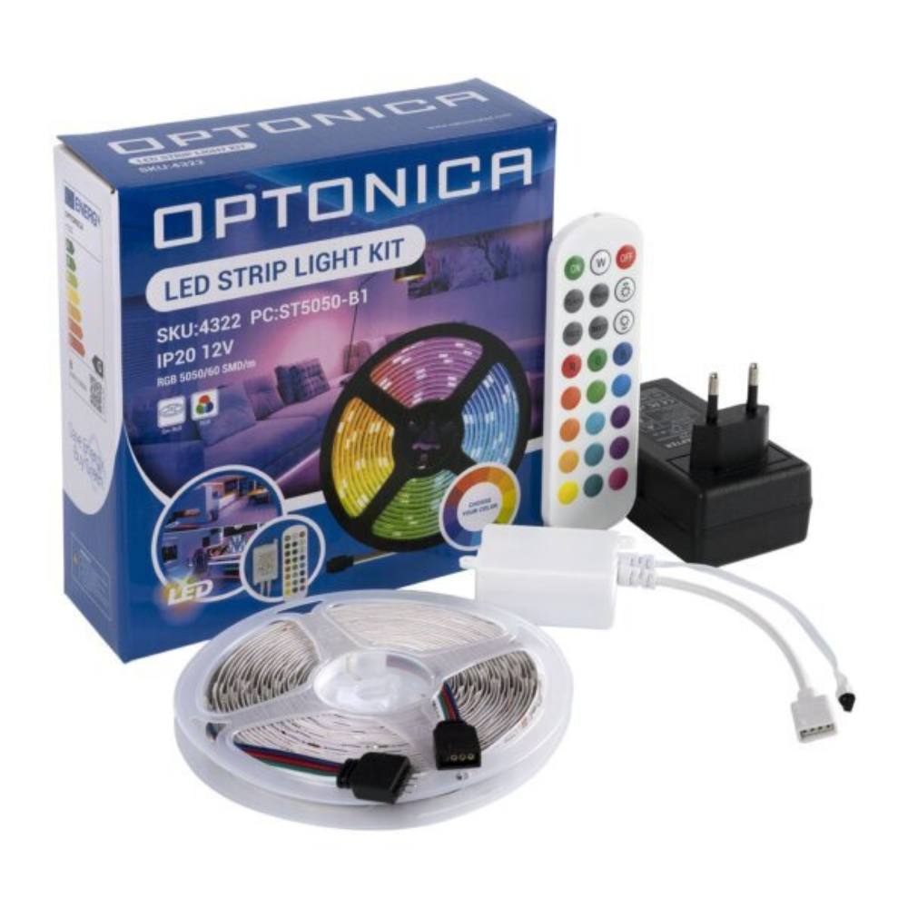 Kit striscia led rgb optonica 4322 5m con alimentatore ir