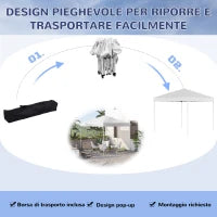 Gazebo Pieghevole 2.5 x 2.5 m Impermeabile con Corde e Picchetti, in Acciaio e Tessuto Oxford, Bianco