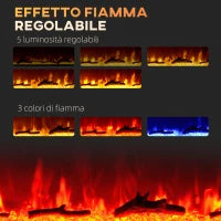 Camino Elettrico 1800W Regolabile con Telecomando, in Acciaio e Vetro Temperato, 127x15.8x45 cm, Nero