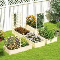 Letto per Orto con 3 Tralicci e 2 Fioriere in Legno di Abete con Fondo Aperto, 119x62.5x64 cm, color Legno