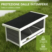 Nido per Galline a 2 Aree con Base Rialzata e Tetto, in Legno e Bitume, 66x37x34 cm, Grigio Bianco e Nero