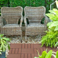 Set 11 Piastrelle per Esterni ad Incastro Antiscivolo in HDPE Riciclato, 30x30x2.2 cm, Marrone