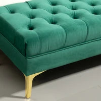 Panca Fondo Letto Imbottita con Rivestimento Trapuntato in Tessuto Effetto Velluto, 118x45x42 cm, Verde Scuro