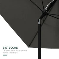 Ombrellone da Giardino Rettangolare 2x3 m Inclinabile con Apertura a Manovella, Grigio
