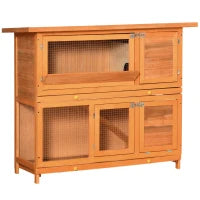 Conigliera da Esterno in Legno con Casetta e Recinto a 2 Piani, 122x48x100 cm