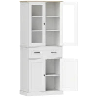 Armadio da cucina, Buffet, Frontale in acrilico, Cassetti, 76 x 40 x 182,5 cm, Bianco crema