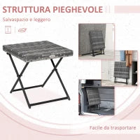 Tavolino da Giardino Pieghevole Salvaspazio in Rattan Sintetico e Acciaio, 40x40x40cm, Grigio