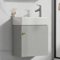 Mobile da bagno con lavabo e mobiletto sottolavabosospeso e con spazio contenitore, 46x26x56 cm, Grigio e Bianco