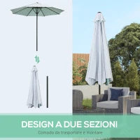 Ombrellone da Giardino 3x2.5 m in Metallo a 2 Sezioni con 8 Stecche e Copertura in Poliestere