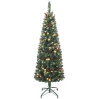 Albero di Natale Illuminato con 150 Luci LED, 30 Pigne e 30 Grappoli di Bacche, Ø60x150 cm, Verde e Argento