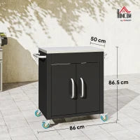 Carrello da Cucina in Acciaio Inox con Armadietto Contenitore e 6 Ganci, 86x50x86.5 cm, Nero