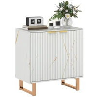 Buffet da salotto mobile da archiviazione dallo stile moderno con armadio a 2 porte scanalate, mensola regolabile, piedi in metallo, bianco