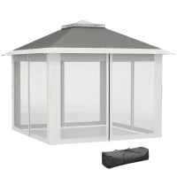 Gazebo da Esterno ad Altezza Regolabile con Zanzariere, in Metallo e Tessuto Oxford, 3.3x3.3x2.8 m, Grigio Scuro