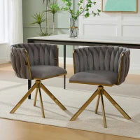 Set da 2 Sedie Girevoli a 180° con Supporto Lombare Ergonomico e Rivestimento Effetto Velluto, 56x50x70 cm, Grigio