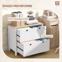 Armadietto Portadocumenti con 2 Cassetti per Cartelle A4, Serratura e Chiavi, 76x40x76cm, Bianco