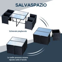 Set Mobili da Giardino 5pz Set Tavolo da Pranzo con 4 Sedie con Cuscini Combinabili a Rettangolo, Nero, 109x109x72 cm
