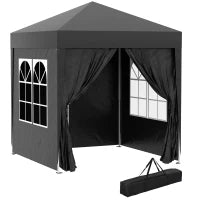 Tenda Garage Pieghevole con 4 Pareti Rimovibili, 2 finestre, Telaio in Metallo, 2 x 2m, Nero