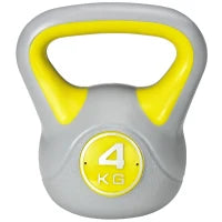 Kettlebell 4kg in PU e Sabbia con Base Piatta e Impugnatura per Stacchi, Squat e Sollevamenti, 18x12x20 cm, Giallo