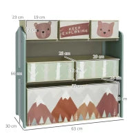 Scaffale Portagiochi per Bambini con 6 Contenitori Rimovibili in Tessuto, 63x30x66cm, Verde